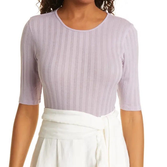 VINCE Ribbed Elbow Sleeve Crew Neck Top - Picture 6 of 16